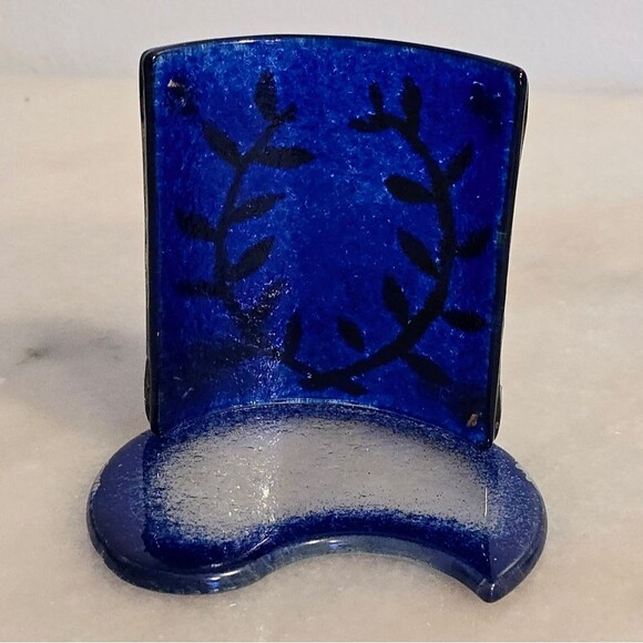 Mixaha Fused Glass Artistic Handmade Cobalt blue Candle Holder Greece - Picture 3 of 8